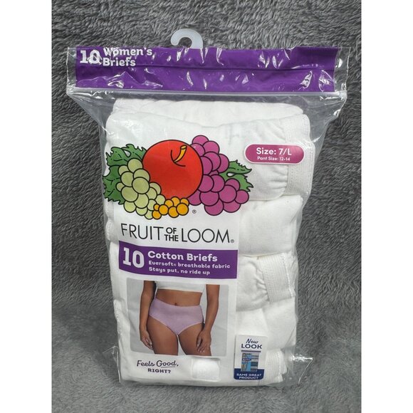 Fruit Of The Loom Womens Cotton Briefs 10 Pack Size 7/L White Eversoft Breathabl - Picture 1 of 4